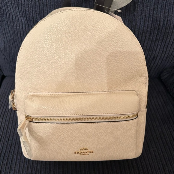 Authentic Coach Medium Court Backpack NWT White Pebble Leather - Picture 12 of 14